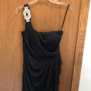 One shoulder jeweled accent black mini dress